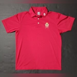 Footjoy Mens Red Golf Polo Embroidered Collar Greek Embroider On Chest Size XL